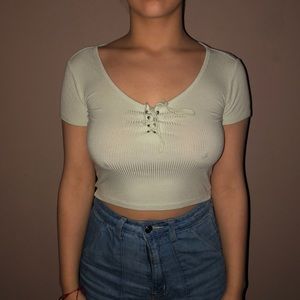 mint green crop too with laced up detail